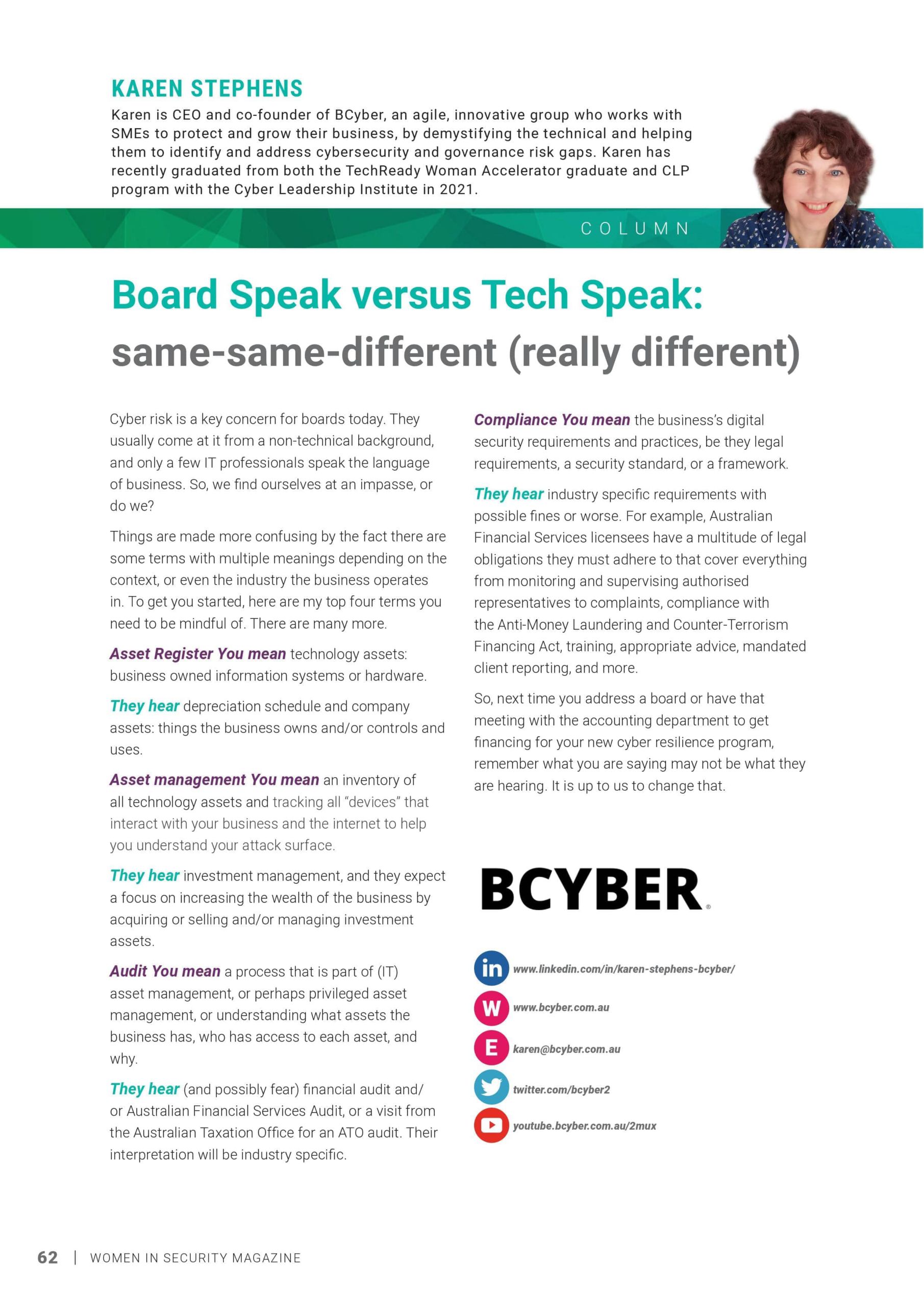 Board Speak versus Tech Speak same-same-different (really different)