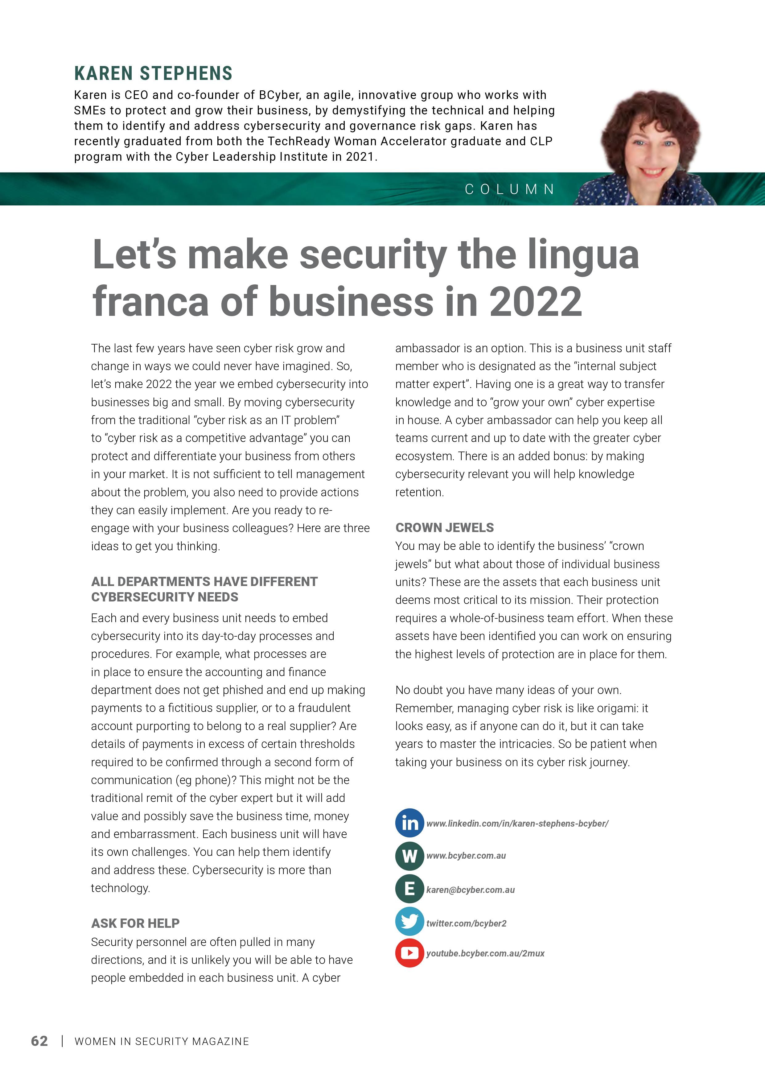 lets make security the lingua franca of business in 2022