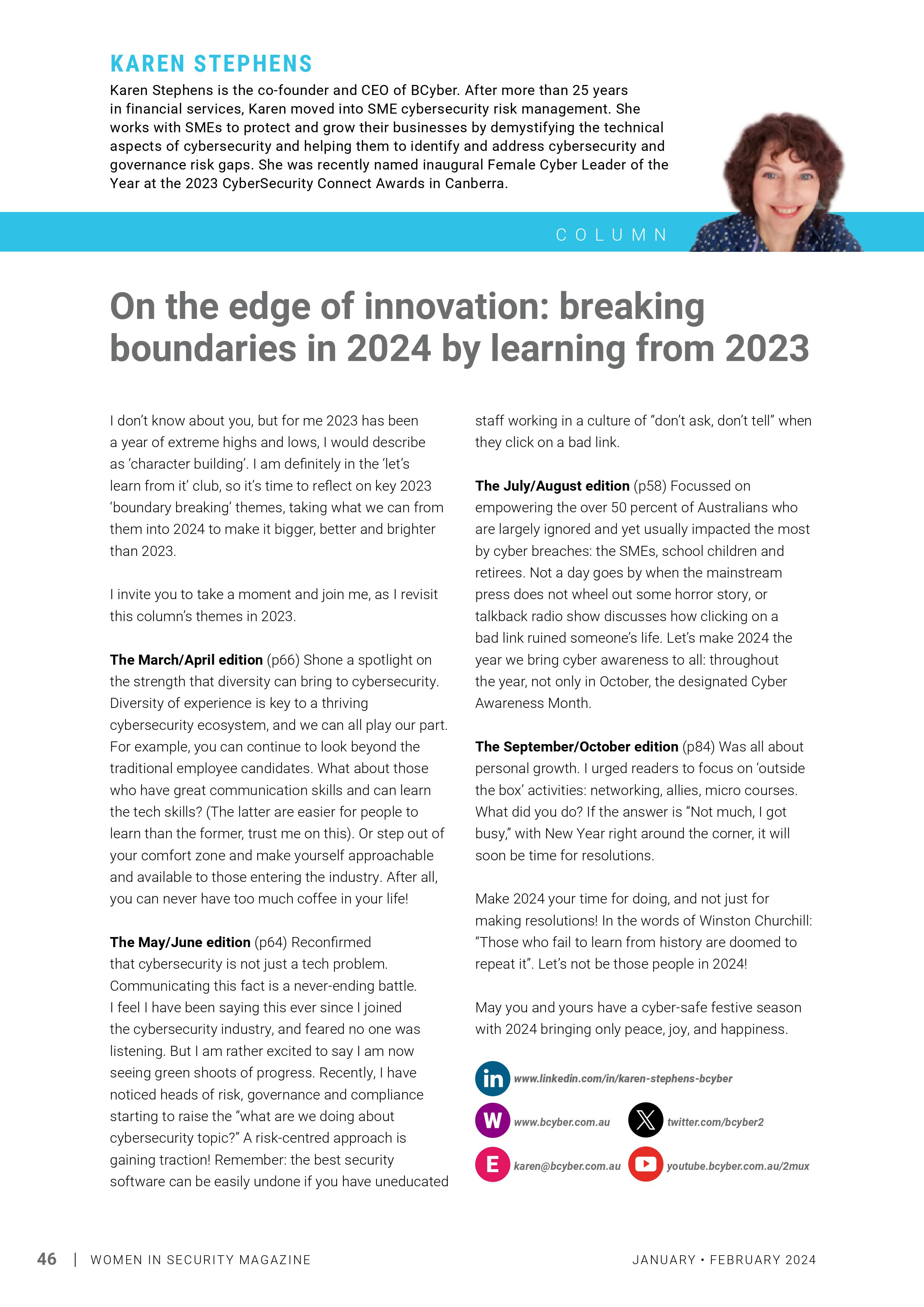 Breaking boundaries in 2024 by learning from 2023 Bcyber