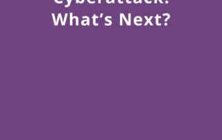Visual highlighting post-cyberattack response with text encouraging reflection and improvement through a Cyber Incident Response Plan (CIRP), with a suited professional in the background.